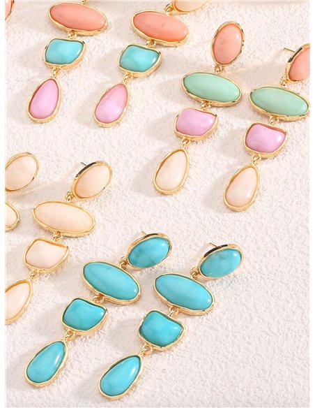 Pendientes largos geométricos de resina con efecto piedra - Acero inoxidable