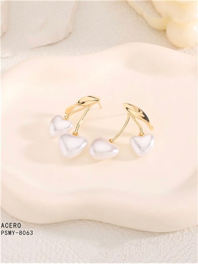 Pendientes perlas corazón - Acero inoxidable