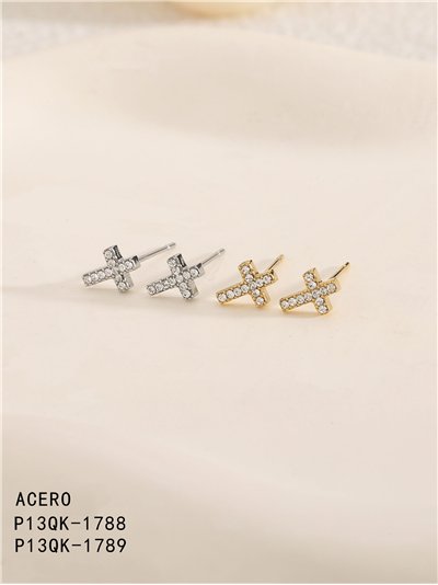 Pendientes cruz con circonitas - Acero inoxidable
