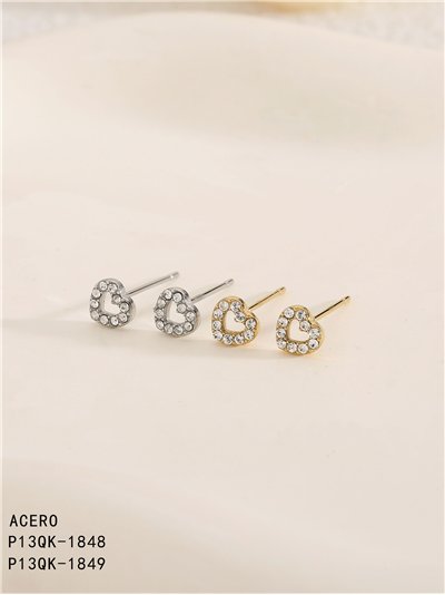 Pendientes corazón con circonitas - Acero inoxidable