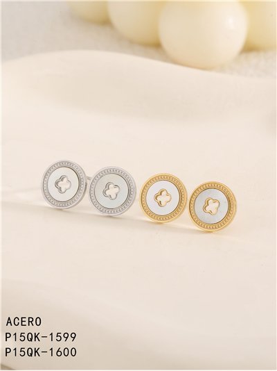 Pendientes redondos trébol de Nácar - Acero inoxidable
