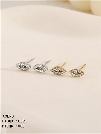 Pendientes ojo con circonitas - Acero inoxidable