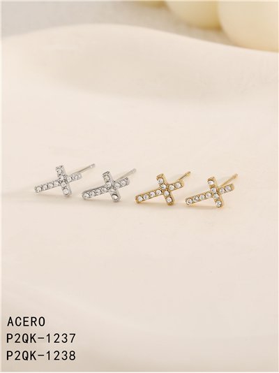 Pendientes cruz con circonitas - Acero inoxidable