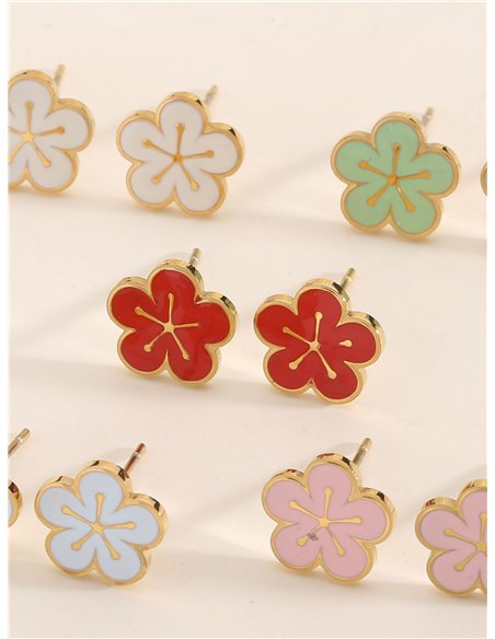 Pendientes flor esmaltados - Acero inoxidable