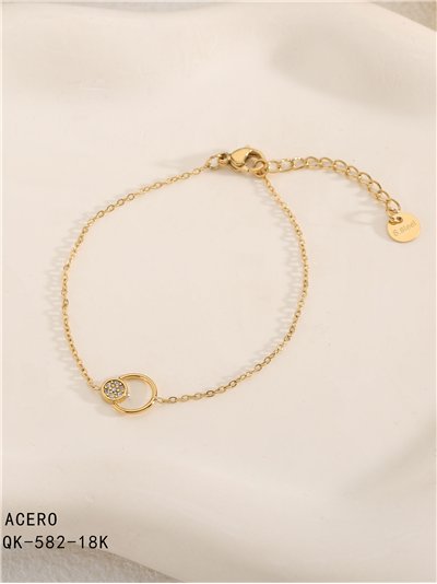 Pulsera aros dobles con circonitas - Acero inoxidable