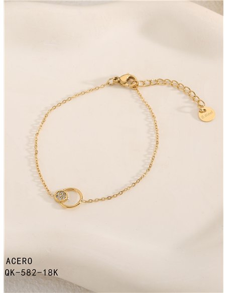 Pulsera aros dobles con circonitas - Acero inoxidable