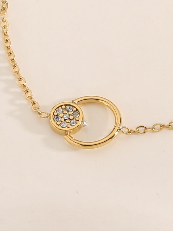 Pulsera aros dobles con circonitas - Acero inoxidable