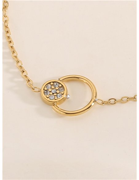 Pulsera aros dobles con circonitas - Acero inoxidable
