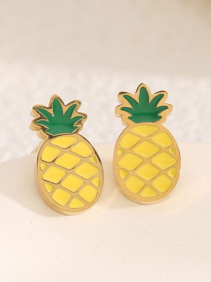 Orecchini ananas smaltati - Acciaio inossidabile