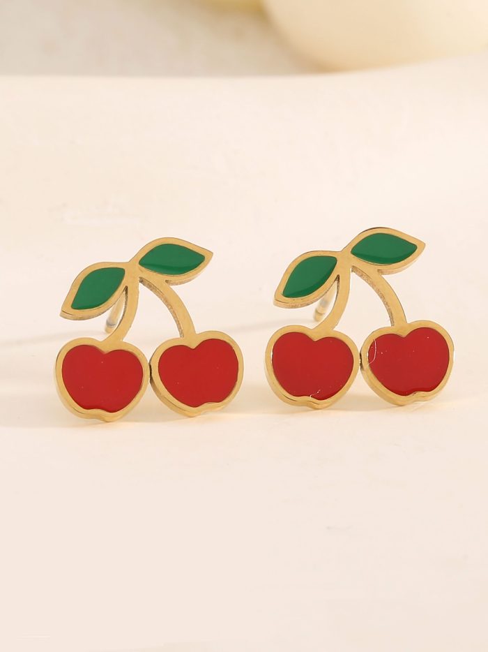 Enameled cherries earrings - Stainless Steel