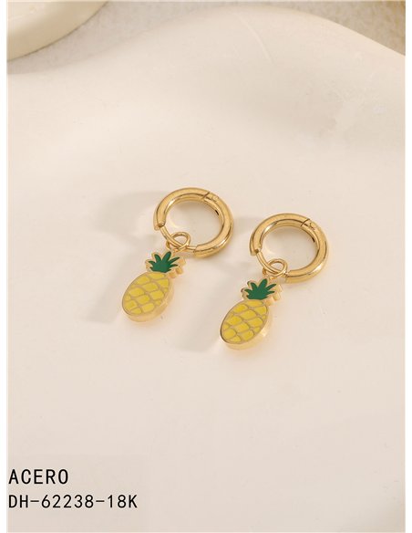 Pendientes aros colgantes con piña esmaltados - Acero inoxidable