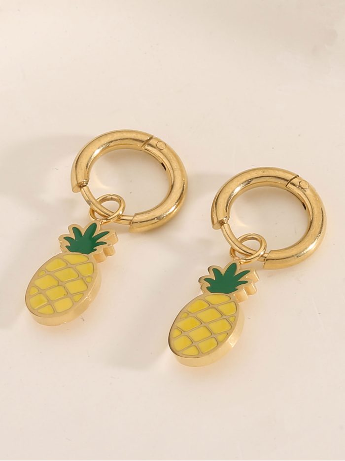 Ohrringe mit hängenden Ananas-Emaille-Ringen - Edelstahl