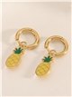 Pendientes aros colgantes con piña esmaltados - Acero inoxidable