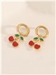 Pendientes aros colgantes con cerezas esmaltados - Acero inoxidable