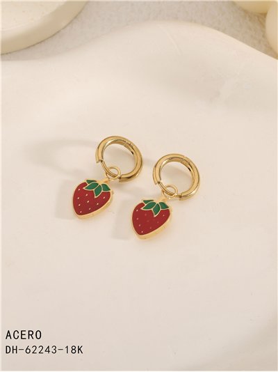 Pendientes aros colgantes con fresa esmaltados - Acero inoxidable