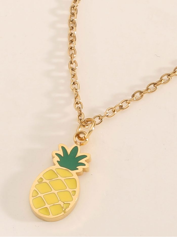 Collar cadena charm piña esmaltado - Acero inoxidable