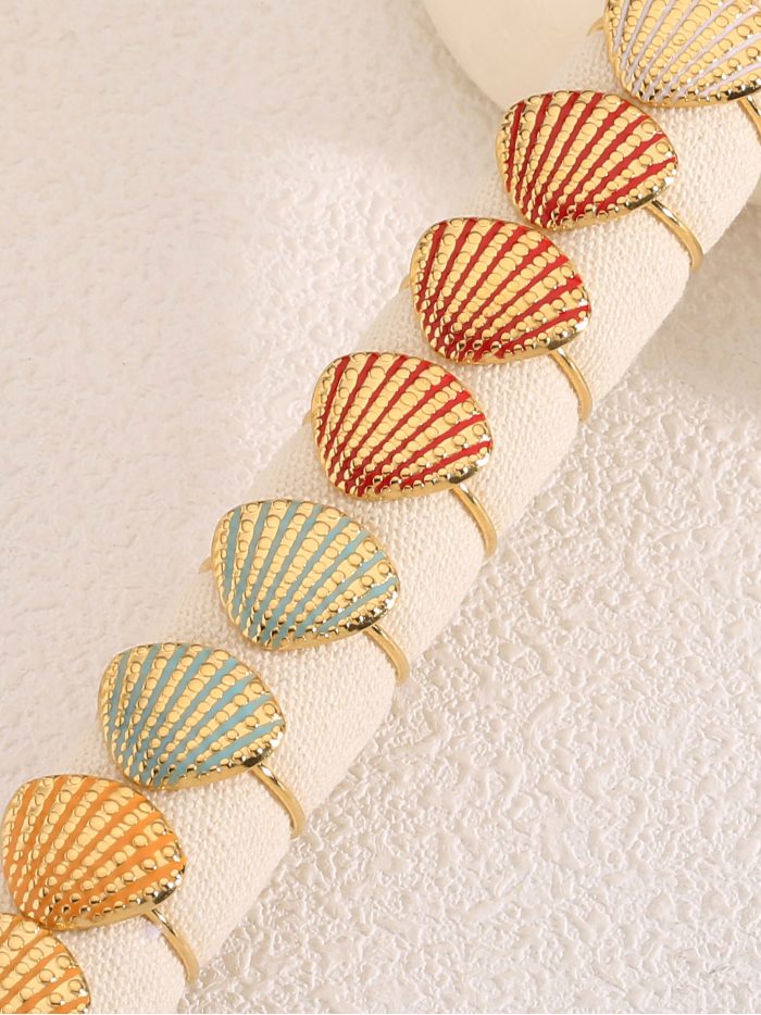 Conjunto de 12 anillos conchas esmaltados - Acero inoxidable