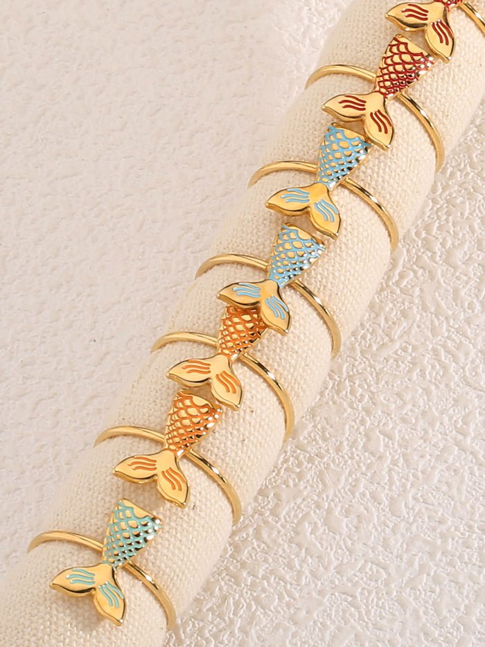 Conjunto de 12 anillos cola de sirena esmaltados - Acero inoxidable