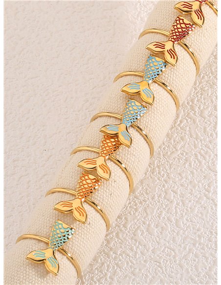 Conjunto de 12 anillos cola de sirena esmaltados - Acero inoxidable