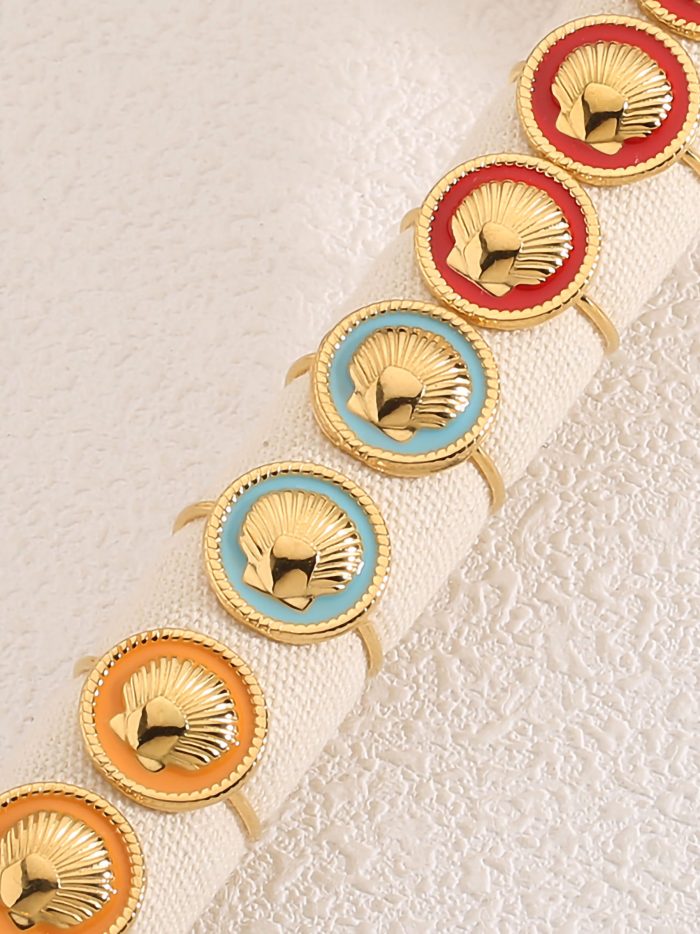 Conjunto de 12 anillos conchas esmaltados - Acero inoxidable