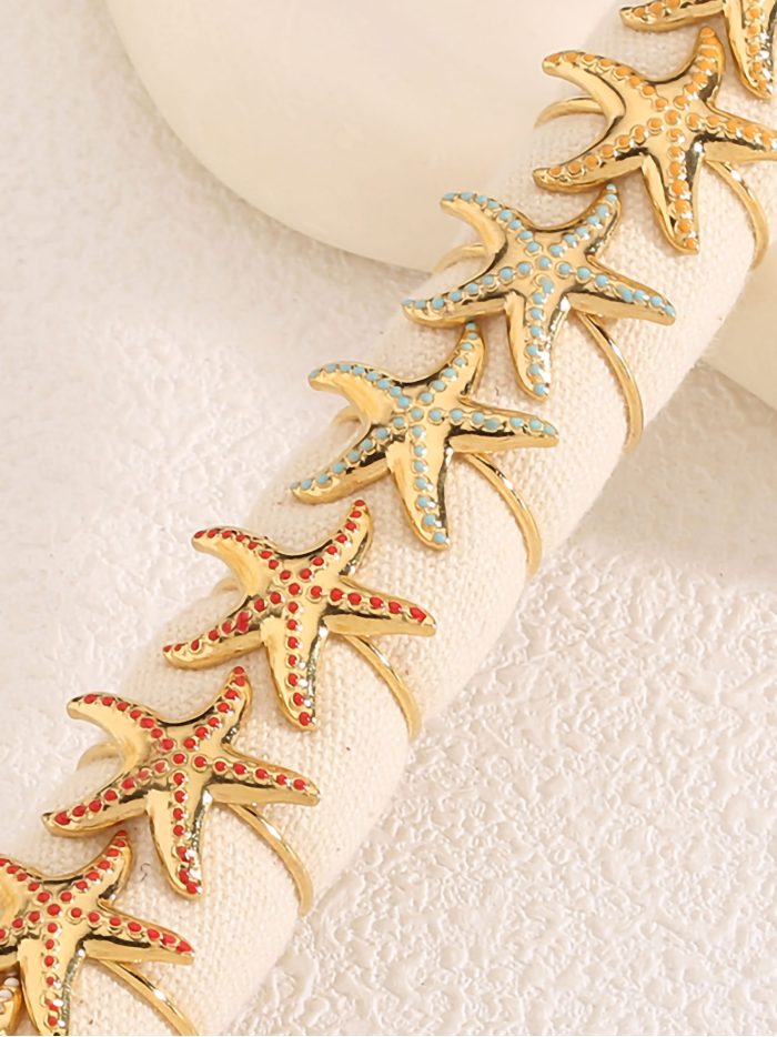 Conjunto de 12 anillos estrella de mar esmaltados - Acero inoxidable