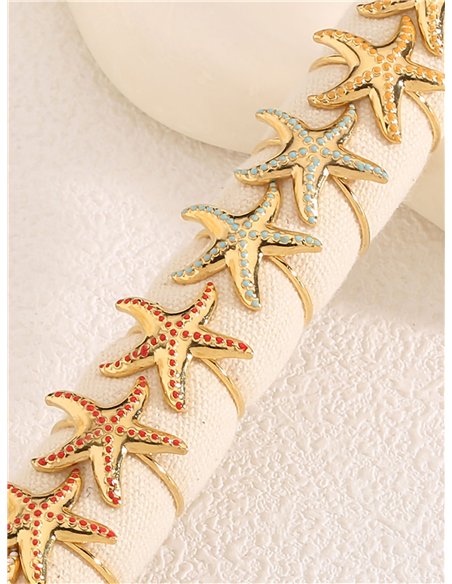 Conjunto de 12 anillos estrella de mar esmaltados - Acero inoxidable