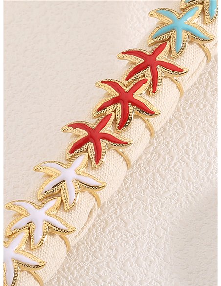 Conjunto de 12 anillos estrella de mar esmaltados - Acero inoxidable