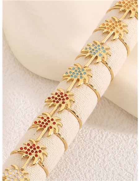 Conjunto de 12 anillos palmera esmaltados - Acero inoxidable