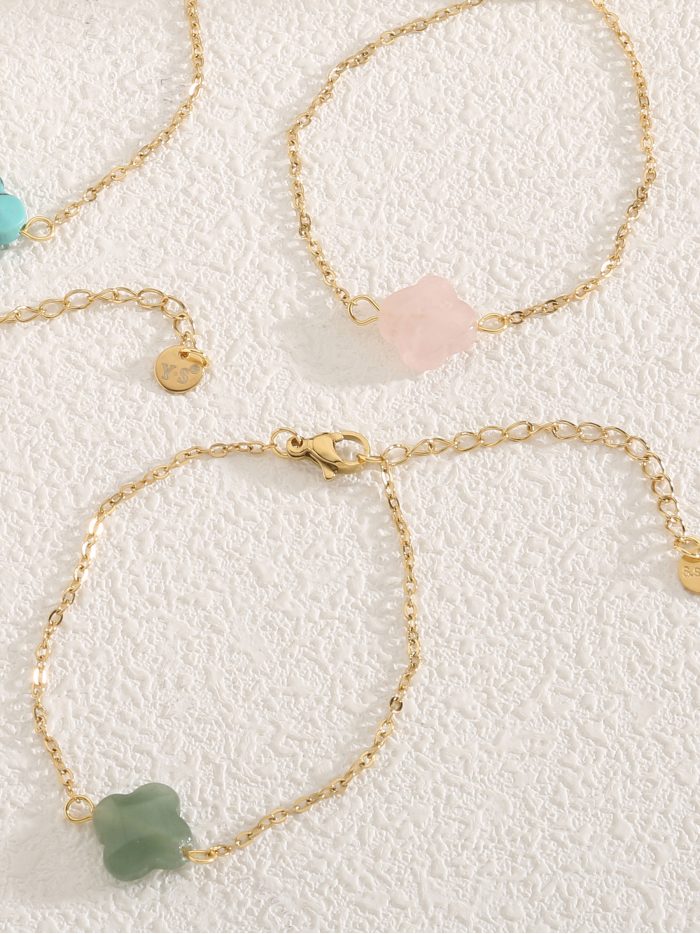 Pulsera trébol de resina con efecto piedra - Acero inoxidable