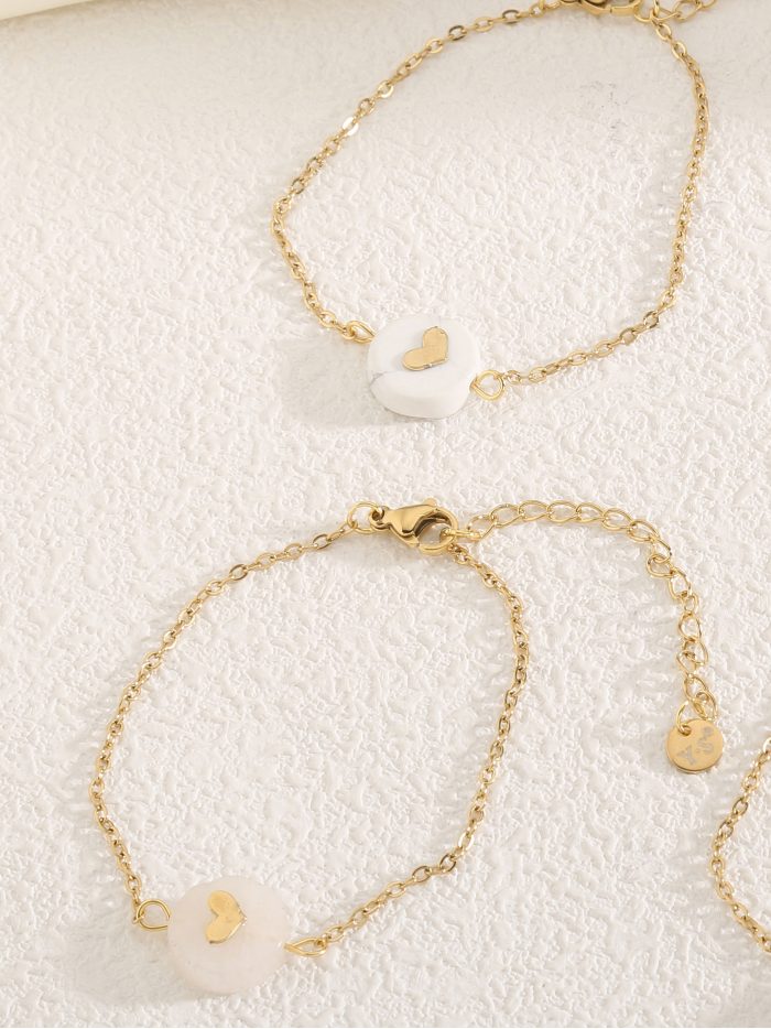 Pulsera corazón de resina redonda con efecto piedra - Acero inoxidable