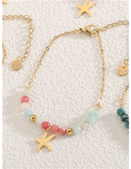 Pulsera abalorios de resina charm estrella de mar - Acero inoxidable