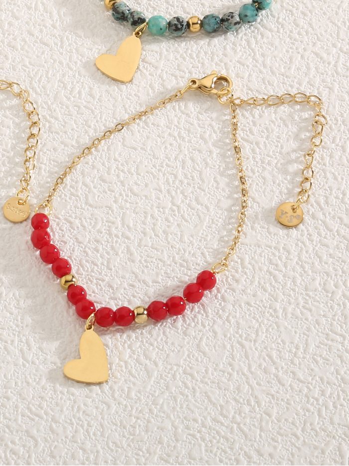 Pulsera abalorios de resina charm corazón - Acero inoxidable