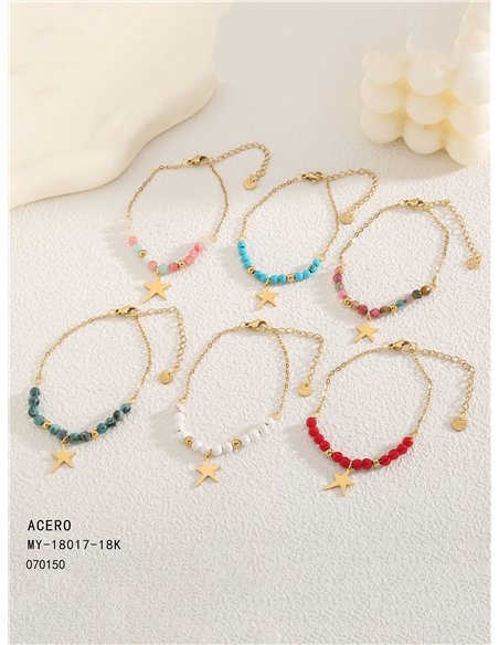 Pulsera abalorios de resina charm estrella - Acero inoxidable