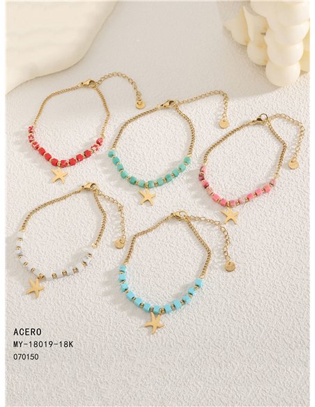 Pulsera abalorios cuadrados de resina charm estrella de mar - Acero inoxidable