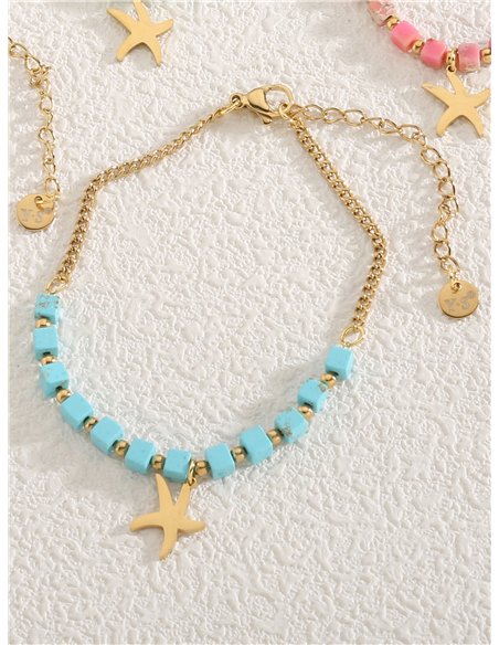 Pulsera abalorios cuadrados de resina charm estrella de mar - Acero inoxidable