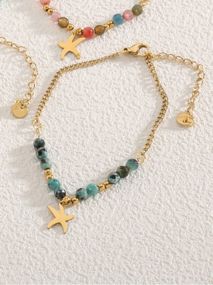 Pulsera abalorios de resina charm estrella de mar - Acero inoxidable
