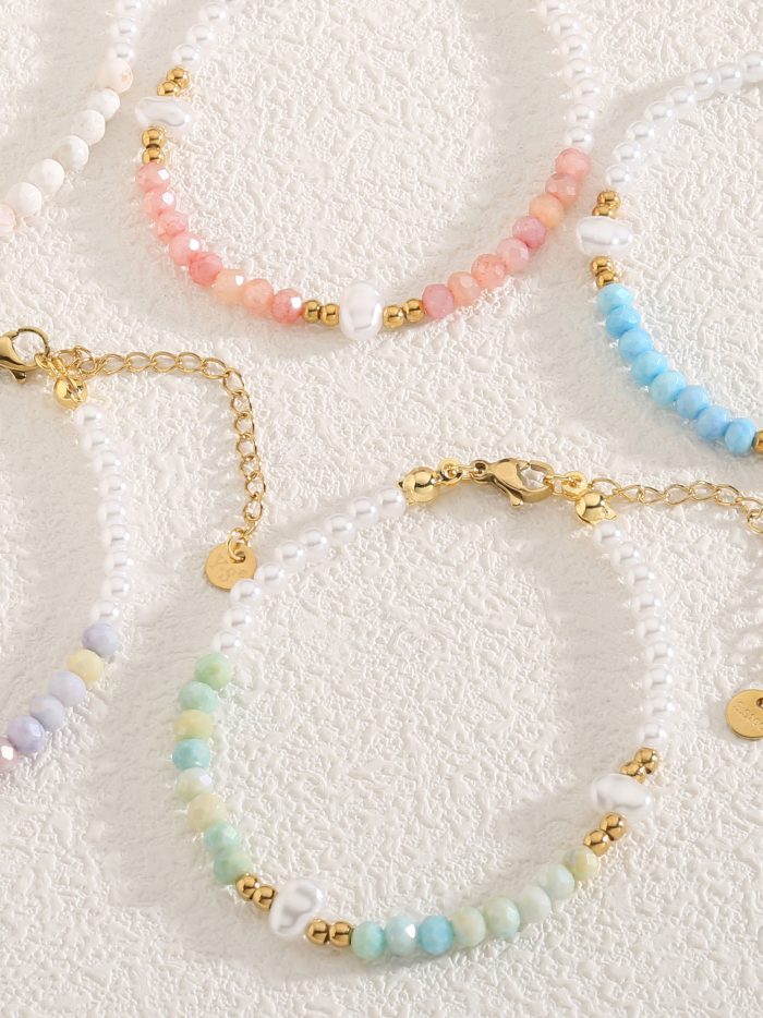 Pulsera de perlas con abalorios de resina - Acero inoxidable