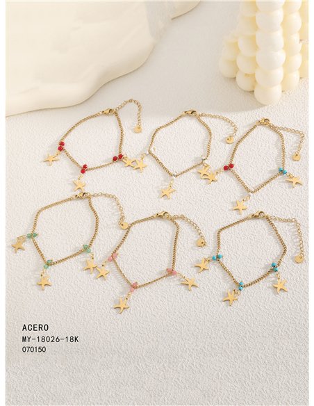 Pulsera abalorios de resina charm estrellas de mar - Acero inoxidable