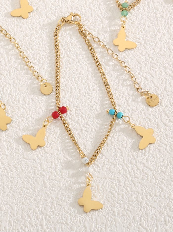 Pulsera abalorios de resina charm mariposas - Acero inoxidable