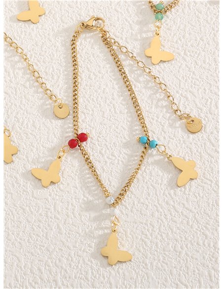 Pulsera abalorios de resina charm mariposas - Acero inoxidable