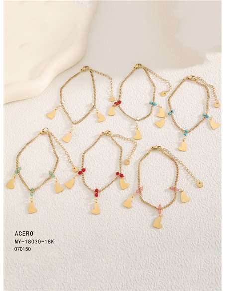 Pulsera abalorios de resina charm corazones - Acero inoxidable