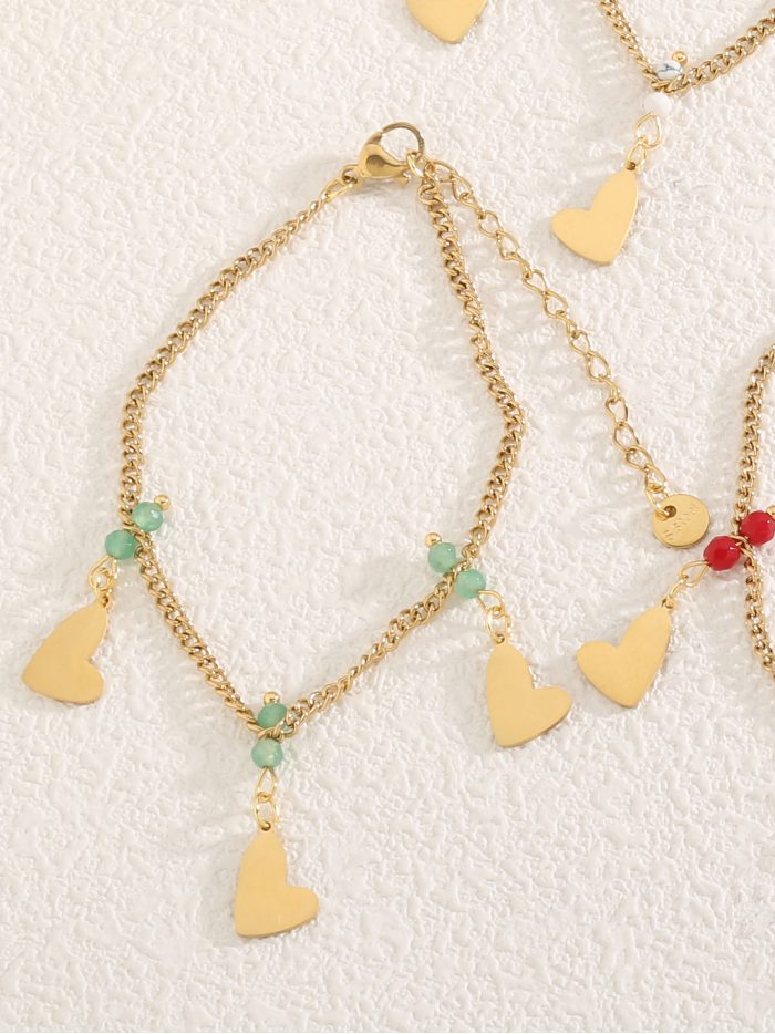 Pulsera abalorios de resina charm corazones - Acero inoxidable