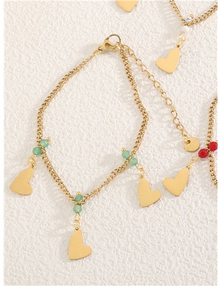 Pulsera abalorios de resina charm corazones - Acero inoxidable