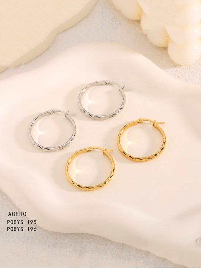 Pendientes aros medianos trenzados - Acero inoxidable