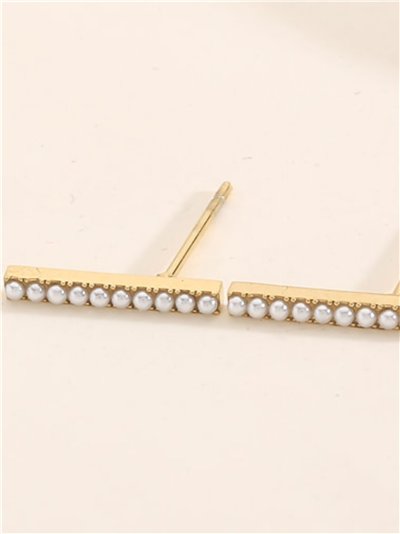 Pendientes barra perlas - Acero inoxidable 2