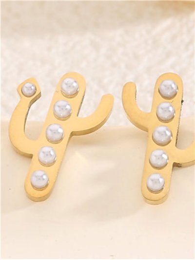 Pendientes cactus perlas - Acero inoxidable 2