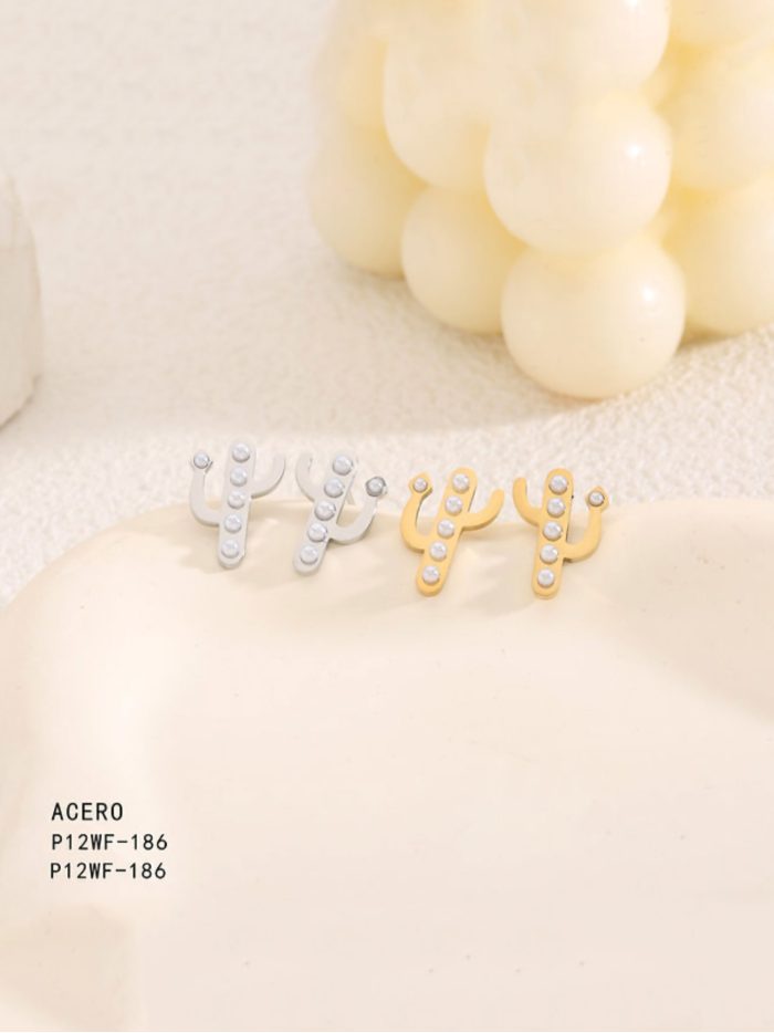 Pendientes cactus perlas - Acero inoxidable