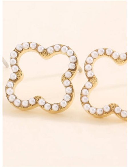 Pearl clover earrings - Stainless Steel