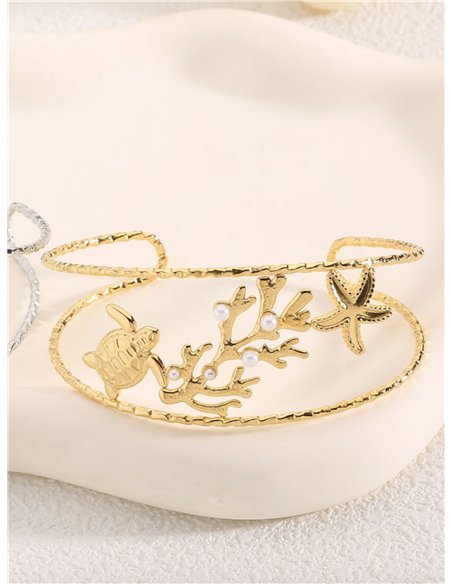 Brazalete abierta rígida bajo el mar perlas - Acero inoxidable