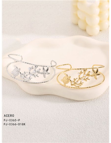 Brazalete abierta rígida bajo el mar perlas - Acero inoxidable